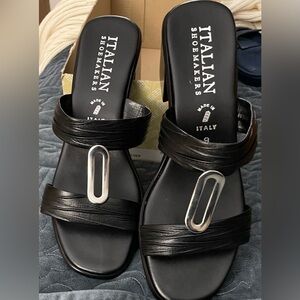 Italian Shoemakers Black Mules with Silver Accent